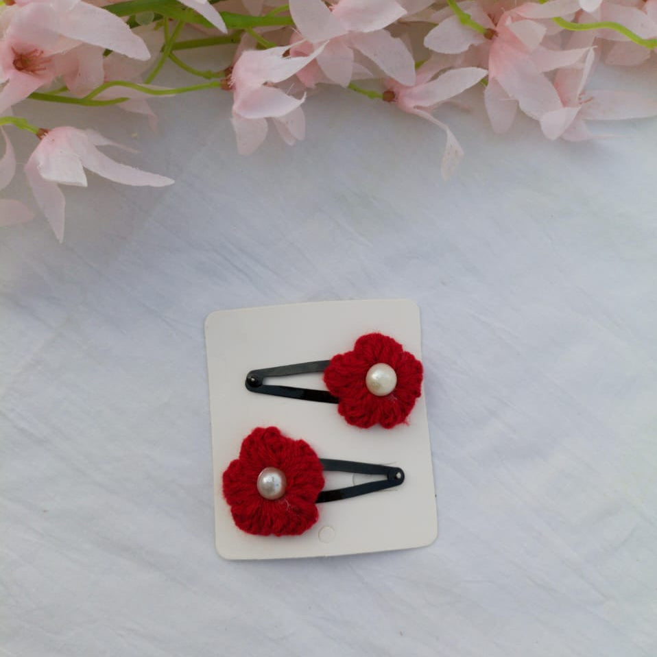 Red Colour Crochet Flower Hair Pin