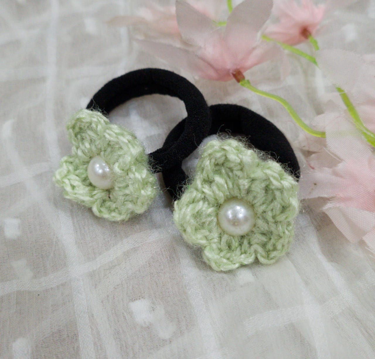 Green Crochet Hair Rubberband