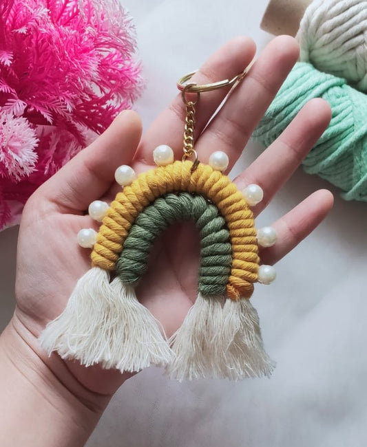 Mini Rainbow Macrame Keychain
