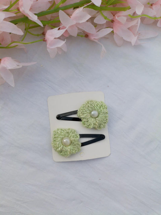 Green Colour Crochet Flower Hair Pin