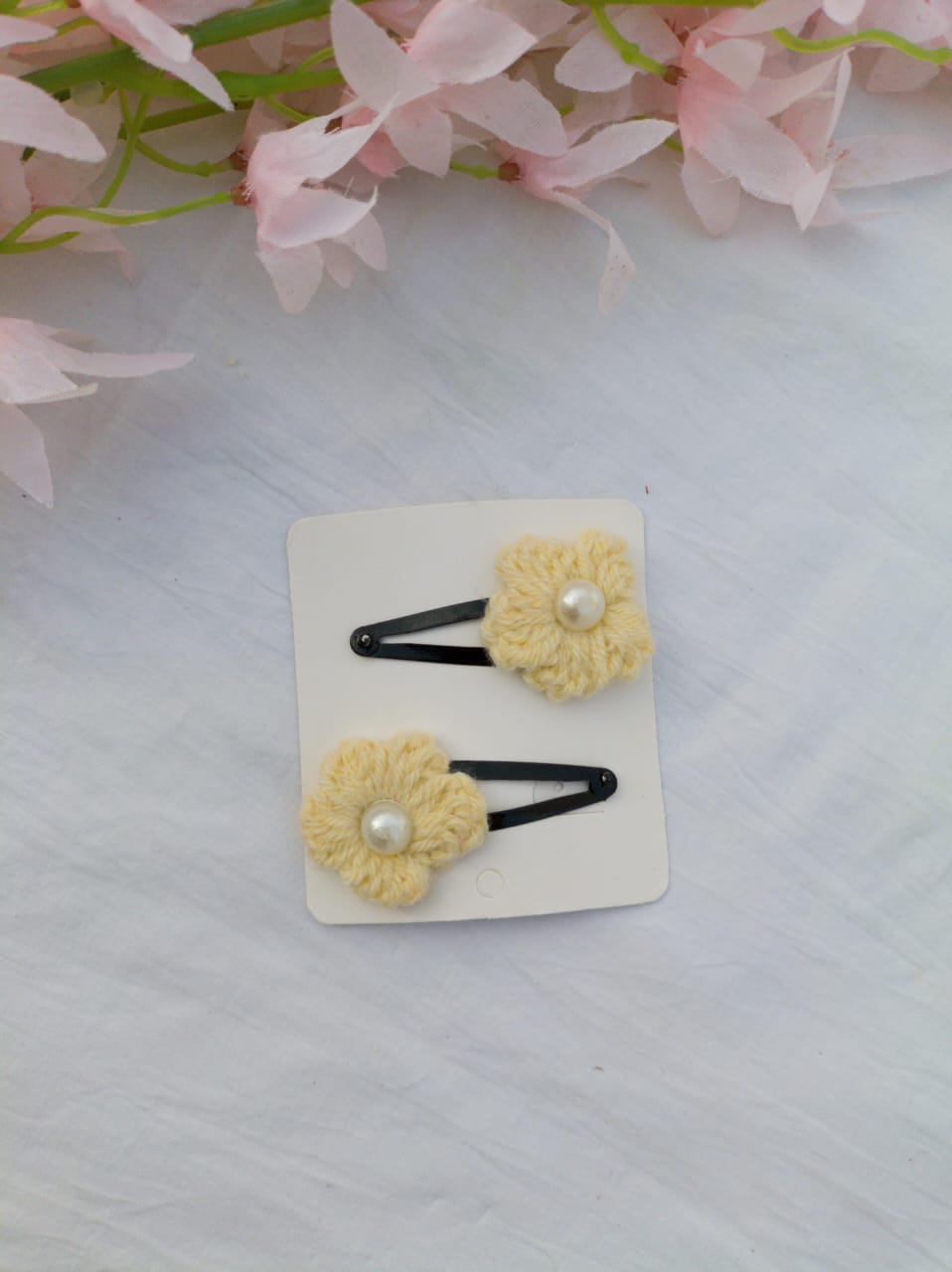 Yellow Colour Crochet Flower Hair Pin