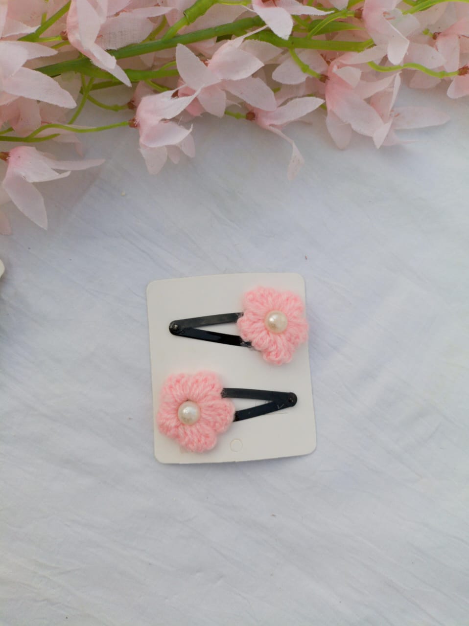 Pink Colour Crochet Flower Hair Pin